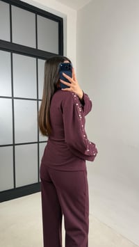 Mürdüm İnci İşleme Detaylı Kazak Pantolon Selanik Triko Takım GAUS-01069GAUSTAKIMGAUS-01069