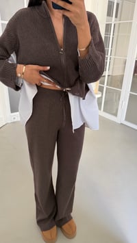 Kahve Gömlek Detaylı Örme Hırka Beli Lastikli Cepli Pantolon İkili Triko Takım GAUS-02132GAUSSuitsGAUS-02132