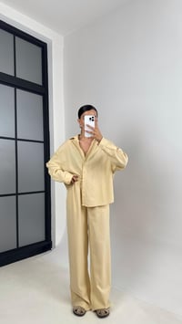 Bej Gömlek Beli Lastikli Katlama Detaylı MD Muadil Premium Keten Takım Gaus00591GausTAKIMGU1002382