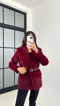 Bordo Astarlı Kemerli Peluş Tüylü Ceket GAUS-00131GAUSCEKETGAUS-00131
