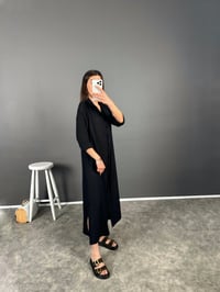 Siyah Premium Salaş Yırtmaçlı Düğmeli ElbiseGausELBİSEGU008068