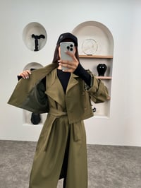 Espe Haki Premium Astarlı İkili Sihirli TrençkotGausKABANGU0090342