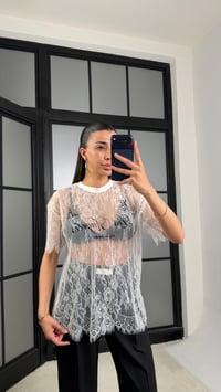 Beyaz Muadil Yazılı Dantelli Tshirt GAUS-01492GAUSTshirtGAUS-01492