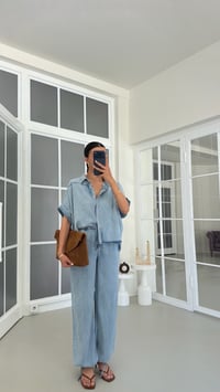 Mavi Gömlek Ayarlanabilir Pantolon İkili Tencel Denim Takım GAUS-01771GAUSTAKIMGAUS-01771