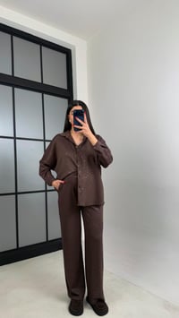 Kahve Gömlek Beli Lastikli Pantolon Premium Simli Takım GAUS-01013 GAUS-01014GAUSTAKIMGAUS-01014