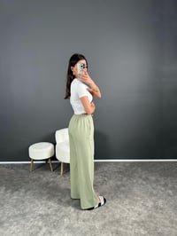 Nia Çağla Yeşili Keten Beli Lastikli Pantolon GausPANTOLONGU007250