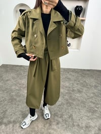 Espe Haki Premium Astarlı İkili Sihirli TrençkotGausKABANGU0090342