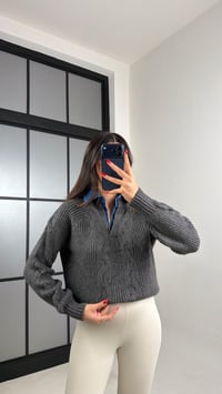 Antrasit Denim Yaka Detaylı Örgü Kazak GAUS-00929GAUSKAZAKGAUS-00929