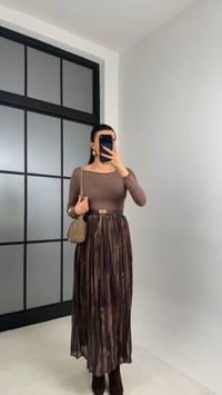 Yeşil Desenli Beli Lastikli Astarlı Şifon Etek GAUS-00923GAUSETEKGAUS-00923