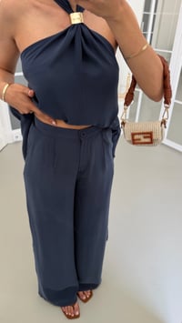 Lacivert Tulum Görünümlü Bluz Pantolon İkili Premium Takım GAUS-01738GAUSTAKIMGAUS-01738