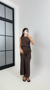 Kahve Etekli Pantolon Sıfır Kol Triko Takım Gaus00399GausTAKIMGU1001936