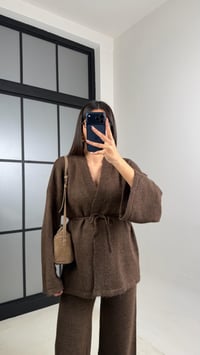 Acı Kahve Kuşaklı Hırka Beli Lastikli Pantolon Triko Takım GAUS-00848GAUSTAKIMGAUS-00848