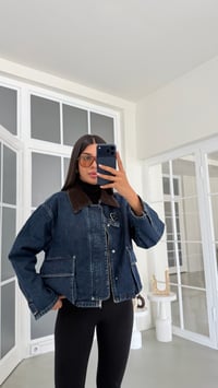 Koyu Mavi Kadife Yakalı Cepli Denim Ceket GAUS-02118GAUSJacketsGAUS-02118