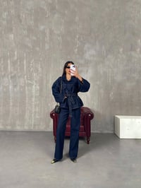 Vanola Lacivert Belden Kuşaklı Tasarım Premium Denim Takım GausTAKIMGU100491
