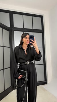 Siyah Vatkalı Gömlek Kemerli Pantolon İkili Tencel Takım GAUS-01319GAUSSuitsGAUS-01319