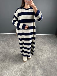 Hedy Lacivert Çizgili Oversize Uzun Triko ElbiseGausELBİSEGU004157