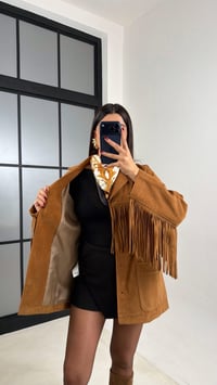 Camel Püskül Detaylı Astarlı Süet Ceket GAUS-00682GAUS السترات  GAUS-00682
