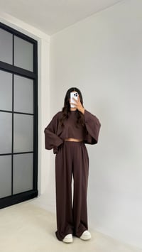 Acı Kahve Yarasa Kol Crop Beli Lastikli Pantolon OYS Muadil Modal Takım GAUS-0080GAUSTAKIMGAUS-0080
