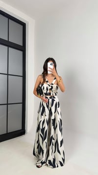 Ekru Desenli Beli Lastikli Crop Cepli Pantolon İkili Premium Takım Gaus00676GausTAKIMGU1002557