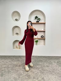 Dale Bordo Bisiklet Yaka Triko Tasarım ElbiseGausELBİSEGU00903561
