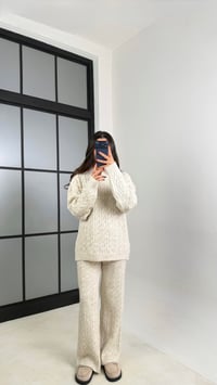 Taş Saç Örgülü Kazak Beli Lastikli Pantolon Triko Takım GAUS-00592GAUSTAKIMGAUS-00592