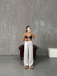 Gage Beyaz Çizgili Tensel PantolonGausPANTOLONGU100429