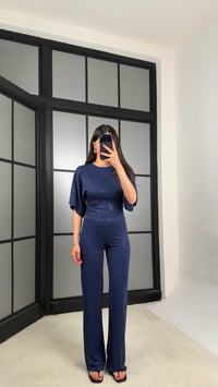 Lacivert Simli Bluz Beli Lastikli Pantolon İkili Takım GAUS-01554GAUSTAKIMGAUS-01554