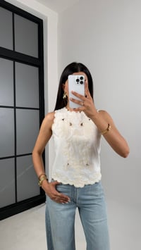 Ekru Nakış İşlemeli Keten Bluz Gaus00612Gausالبلوزات GU1002431