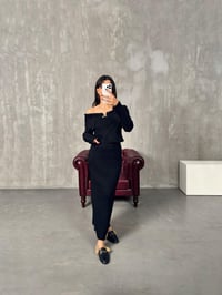 Fornas Siyah Madonna Yaka Triko Bluz Etek TakımGausTAKIMGU00903895