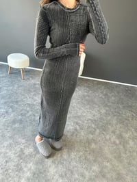 Antrasit Eskitme Fitilli Triko Maxi Elbise GausELBİSEGU002484