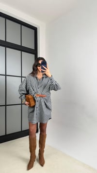 Yeşil Ekose Desenli Kemerli Tasarım Elbise GAUS-01162GAUSDressesGAUS-01162