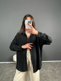 Daria Siyah Keten Oversize GömlekGausGÖMLEKGU007109