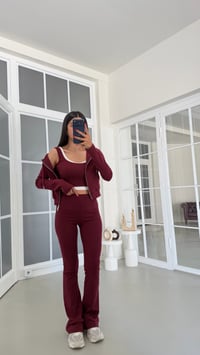 Mürdüm Hırka Crop Beli Lastikli Pantolon 3'lü Basic Takım GAUS-01889GAUSTAKIMGAUS-01889