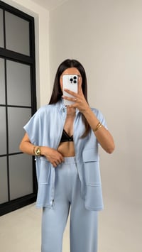 Mavi Oys Muadil Cep Detaylı Fermuarlı Yelek Beli Lastikli Pantolon Model Takım Gaus00587GausTAKIMGU1002371