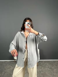 Daria Gri Keten Oversize GömlekGausGÖMLEKGU007107