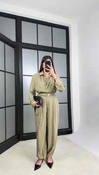 Yeşil Vatkalı Gömlek Kemerli Pantolon İkili Tencel Takım GAUS-01319GAUSSuitsGAUS-01319