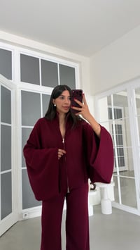 Mürdüm Yarasa Kol Hırka Beli Lastikli Pantolon İkili Triko Takım GAUS-02238GAUSTAKIMGAUS-02238