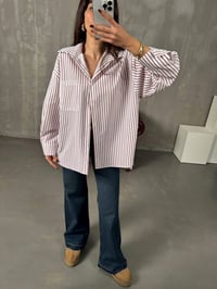 Vory Bordo Çizgili Beyaz Oversize GömlekGausGÖMLEKGU00904420
