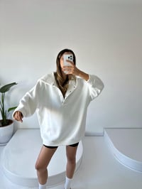 Easy Ekru Oversize Çıt Çıtlı Üç İplik Şardonlu SweatshirtGausTAKIMGU002108