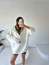 Easy Ekru Oversize Çıt Çıtlı Üç İplik Şardonlu SweatshirtGausTAKIMGU002108