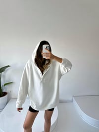 Easy Ekru Oversize Çıt Çıtlı Üç İplik Şardonlu SweatshirtGausTAKIMGU002108