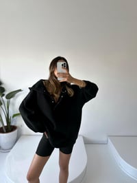 Easy Siyah Oversize Çıt Çıtlı Üç İplik Şardonlu SweatshirtGausSWEATSHIRTGU002104