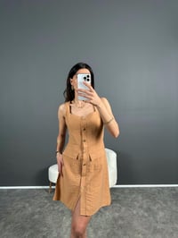 Kika Camel Astarlı Gold Düğmeli ElbiseGausELBİSEGU004751