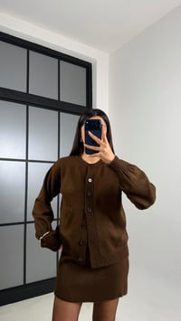 Kahve Düğmeli Hırka Beli Lastikli Etek Triko Takım GAUS-00823GAUSTAKIMGAUS-00823