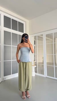 Yeşil Beli Lastikli Keten Şalvar Pantolon GAUS-01518GAUSPANTOLONGAUS-01518