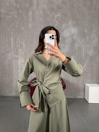 Haki Bağlamalı Gömlek Etek Takım Gaus00114GausTAKIMGU1001251