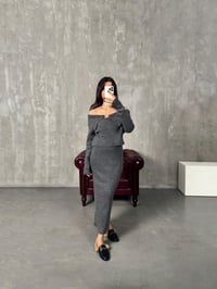 Fornas Antrasit Madonna Yaka Triko Bluz Etek TakımGausTAKIMGU00903896