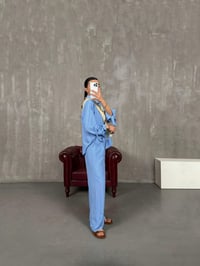 Mavi Çizgili Gömlek Pantolon Tensel Takım Gaus00082GausTAKIMGU1001194