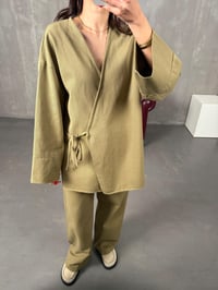 Rozali Yeşil Gabardin Kimono İkili TakımGausTAKIMGU100559