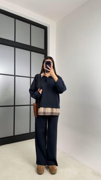 Lacivert Gömlek Taş Detaylı Kazak Beli Lastikli Pantolon Örme Takım GAUS-00831GAUSSuitsGAUS-00831